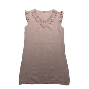 Linen Via Signoria Pink Shift dress Sleeveless Crochet  Women Size S peasant